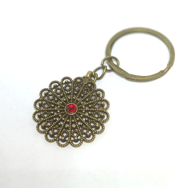 جاسوییچی مانترای زندگی گرد برنزی با نگین قرمز