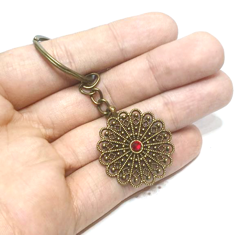 جاسوییچی مانترای زندگی گرد برنزی با نگین قرمز